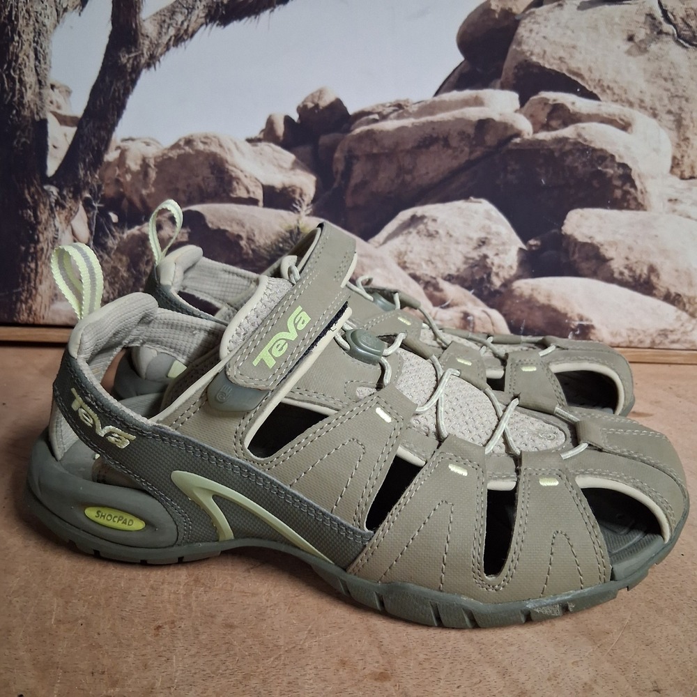 Teva Dozer Women Hiking Sandals Sage Green Taupe ShocPad Water Shoes Trail sz 9